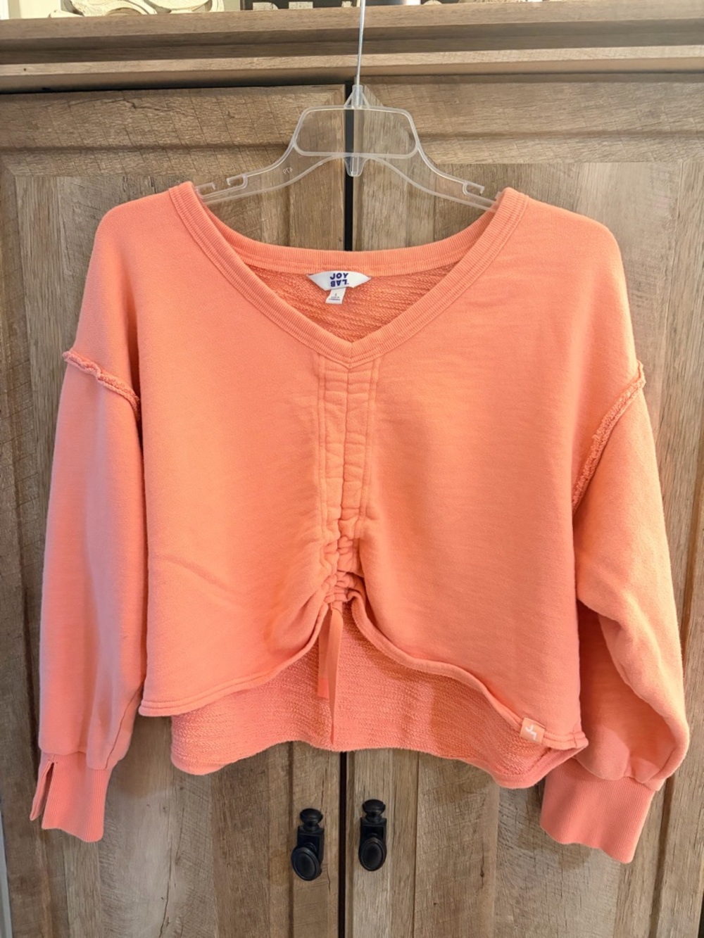 JoyLab Large Coral Drawstring V-Neck Cropped Pullover